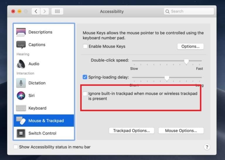 disable trackpad when another mouse is connected mac